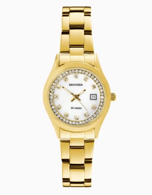 Reloj analógico dorado con esfera redonda de 27 mm y pulsera dorada para mujer Catherine de Sekonda