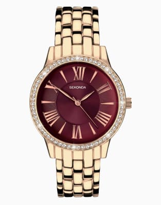 Reloj analógico dorado rosa con esfera redonda de 33 mm para mujer Charlotte de Sekonda