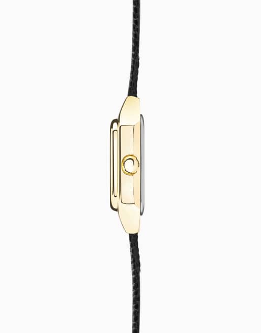 Reloj analógico para mujer con caja rectangular dorada de 20 mm de aleación, esfera blanca y correa negra de cuero Monica de Sekonda, 3 de 3