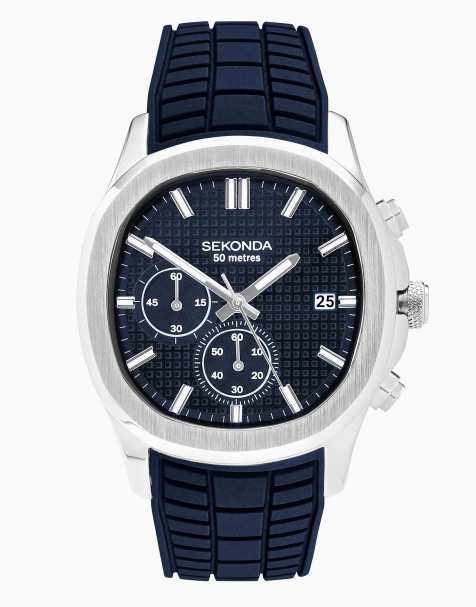 Reloj analógico plateado con esfera de 40 mm y correa azul para hombre Octaire TV de Sekonda - view 1