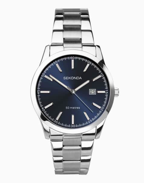 Reloj analógico plateado para hombre con caja redonda de 41 mm de aleación, esfera azul y pulsera de acero inoxidable Taylor de Sekonda - view 1
