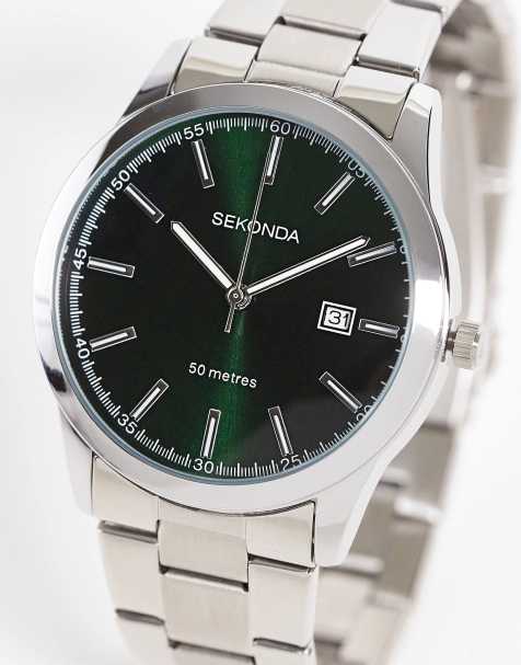 Reloj analógico plateado para hombre con caja redonda de 41 mm de aleación, esfera verde y pulsera de acero inoxidable Taylor de Sekonda - view 1