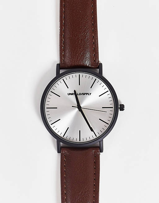 Hombre Other | Reloj clásico marrón con caja en negro mate de ASOS DESIGN - JV76305
