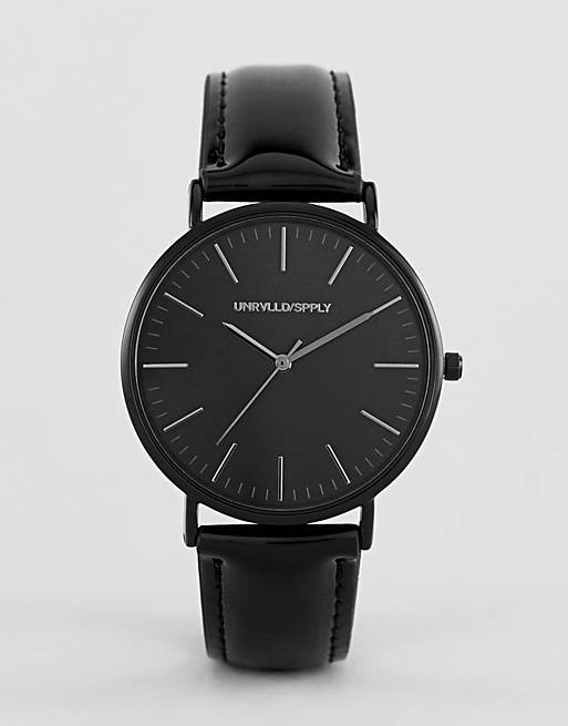 Hombre Other | Reloj clásico negro con correa de cuero sintético de ASOS DESIGN - UA16010