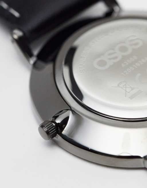 Reloj clásico unisex con esfera monocromática y correa de cuero sintético de ASOS DESIGN, 3 de 4