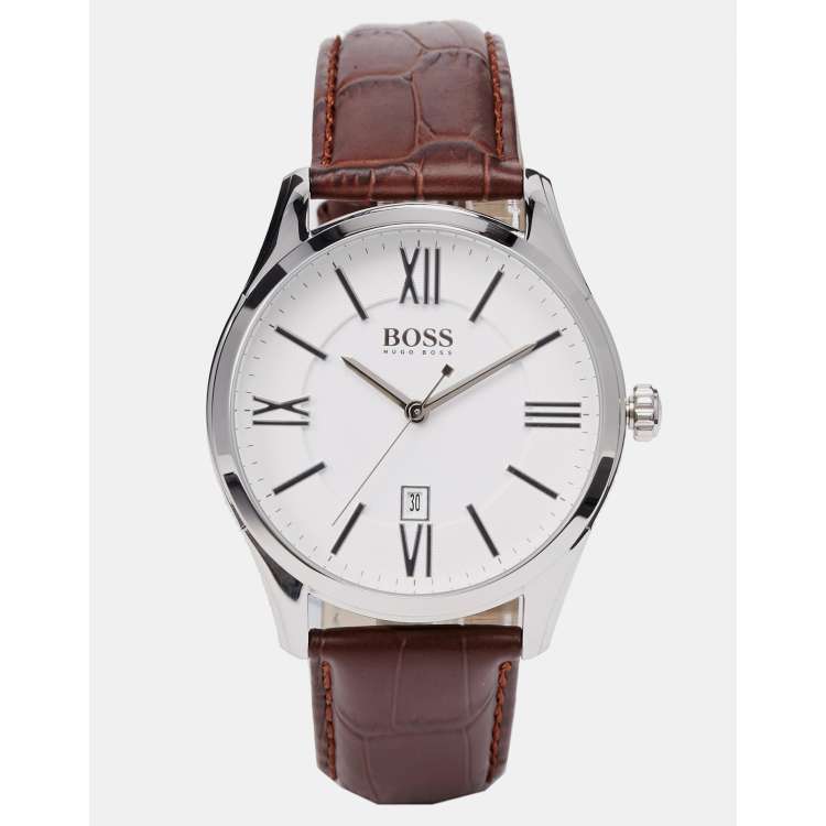 Reloj con correa de cuero marr n Ambassador 1513021 de Hugo Boss