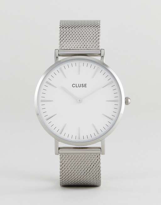 Reloj con correa de malla en plateado y blanco CL18105 La Boh me de CLUSE