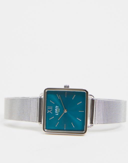 Reloj de malla plateado con esfera cuadrada verde de Limit, 3 de 4