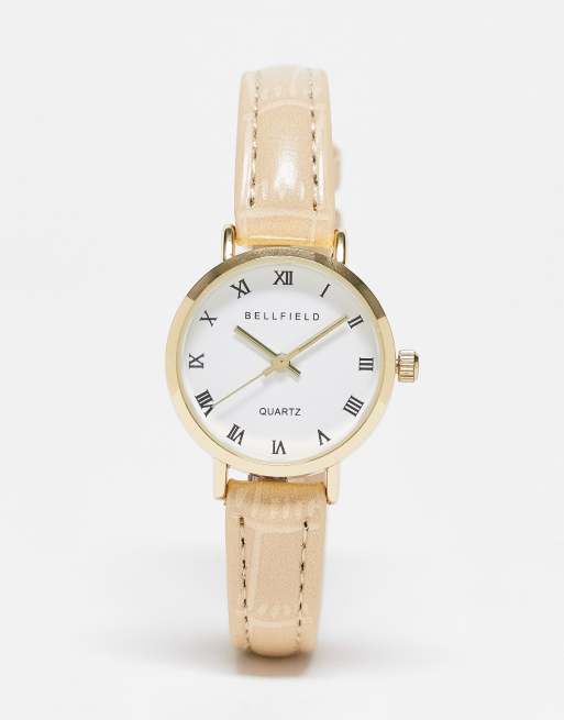 Reloj de pulsera color crema con correa de cuero sintético de Bellfield