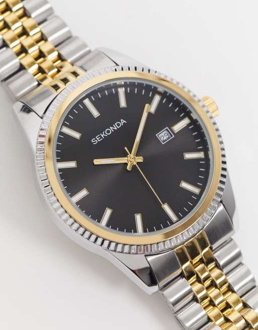 Reloj de pulsera con esfera negra y mezcla de metales de Sekonda