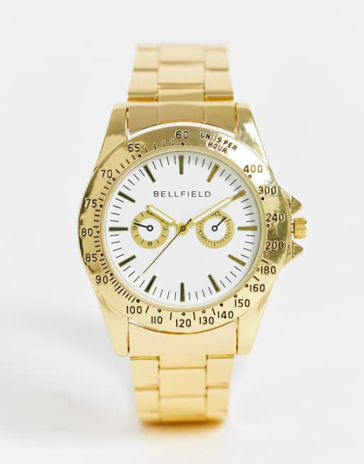 Reloj de pulsera de hombre dorado con esfera de Bellfield ASOS