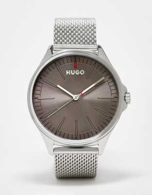 Reloj de pulsera de malla plateado con esfera gris para hombre 1530135 de HUGO