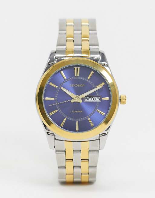 Reloj de pulsera de mezcla de metales con esfera azul de Sekonda