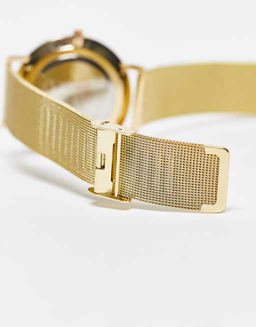 Reloj de pulsera dorado con correa de malla de acero inoxidable de Christin Lars, 2 de 4