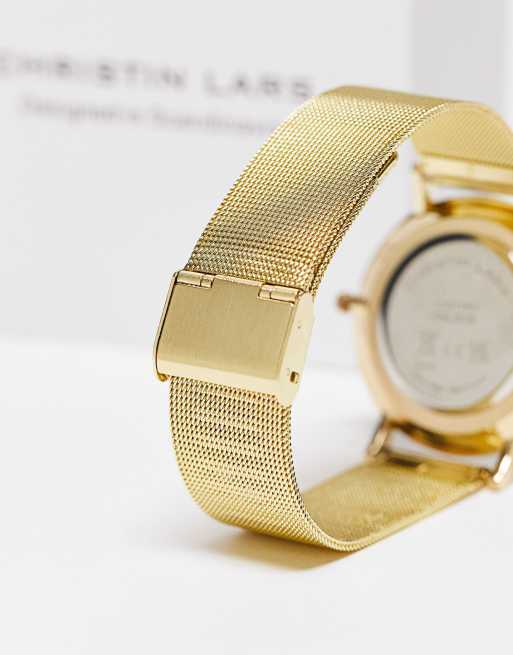 Reloj de pulsera dorado con correa de malla de acero inoxidable de Christin Lars, 4 de 4