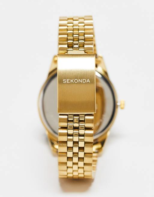 Reloj de pulsera dorado con esfera negra para hombre de Sekonda, 3 de 4