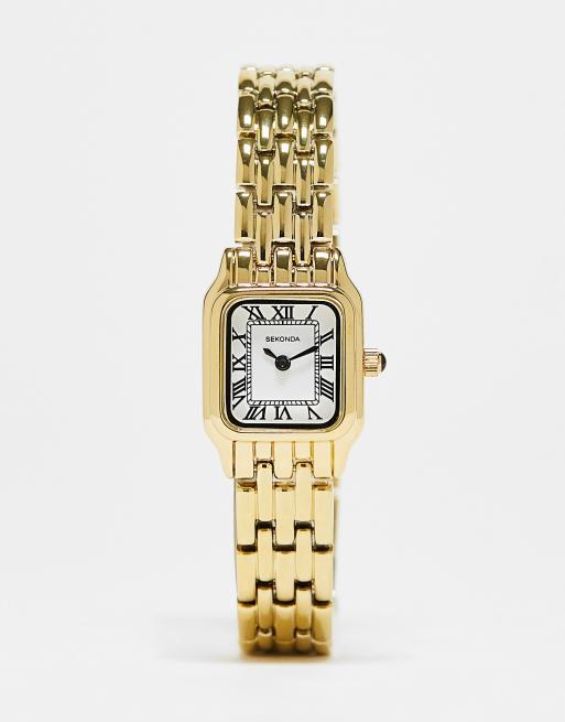 Reloj de pulsera dorado para mujer con esfera blanca cuadrada de Sekonda