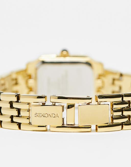 Reloj de pulsera dorado para mujer con esfera blanca cuadrada de