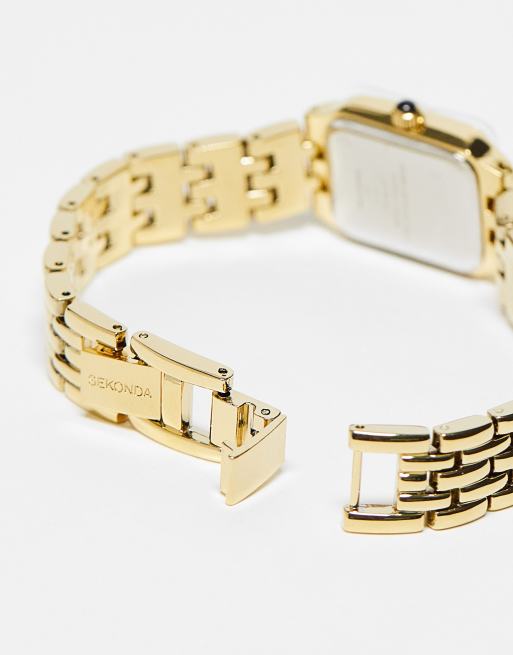 Reloj de pulsera dorado para mujer con esfera blanca cuadrada de Sekonda, 3 de 4