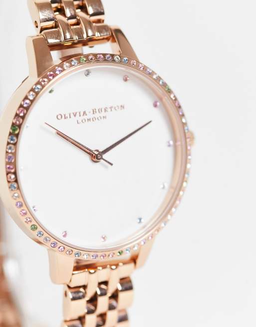 Reloj de pulsera dorado rosa con cristales multicolores de Olivia Burton, 2 de 4