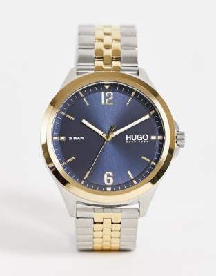 Reloj de pulsera multicolor para hombre con esfera azul y correa de tonos metalizados variados de HUGO