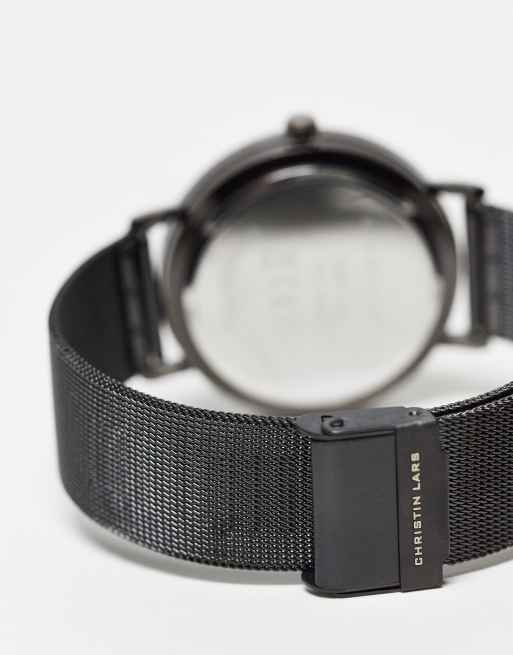 Reloj de pulsera plateado con correa de malla de acero inoxidable de Christin Lars, 2 de 4