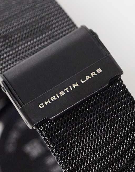 Reloj de pulsera plateado con correa de malla de acero inoxidable de Christin Lars, 3 de 4
