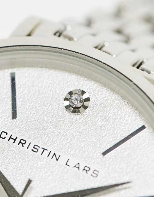 Reloj de pulsera plateado con diseño de eslabones de Christin Lars, 3 de 4
