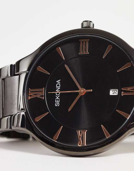 Reloj de pulsera unisex negro con detalles de color bronce de Sekonda, 3 de 4