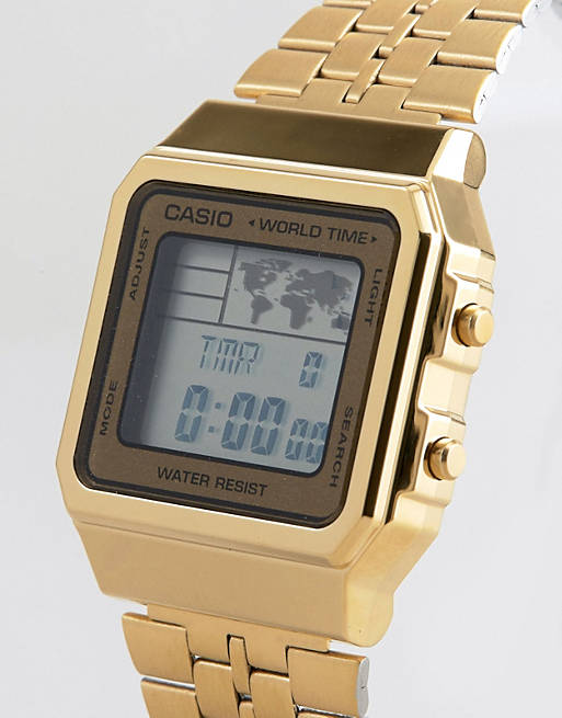 Contaminado De acuerdo con compromiso Reloj digital con diseño de mapa en dorado A500WGA-1DF de Casio | ASOS