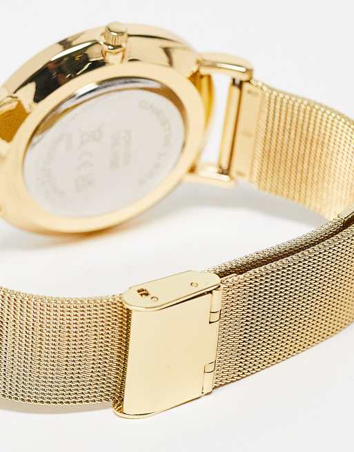 Reloj dorado con esfera redonda y correa ajustable de malla de Christin Lars, 3 de 4