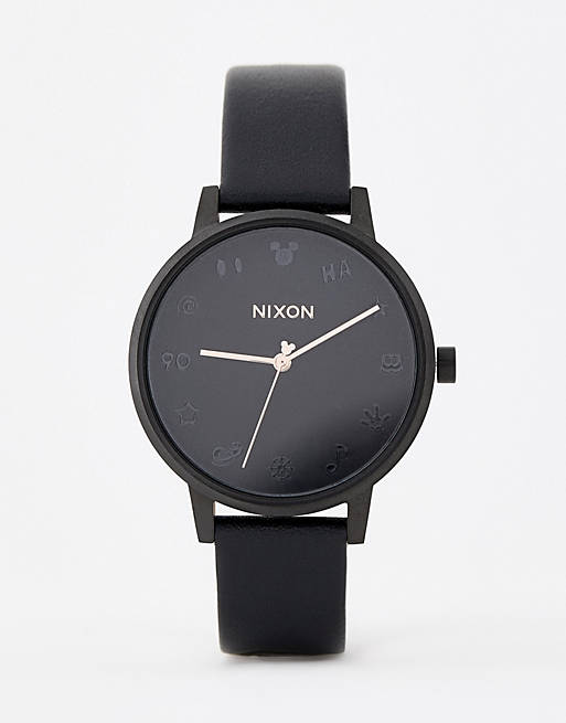 Marchito A nueve Generoso Reloj negro con correa de cuero Kensington de Nixon X Mickey Mouse | ASOS
