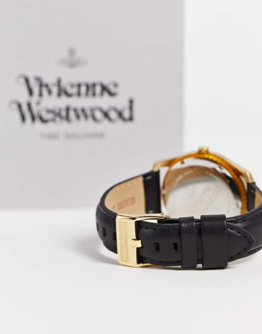 Reloj negro con logo de orbe de cuero de Vivienne Westwood, 2 de 4