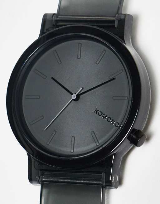 Reloj negro espectro transparente con diseño monocromático de Komono