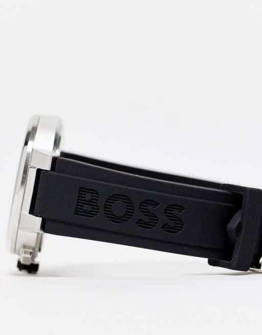 Reloj negro y plateado de silicona con esfera negra para hombre de BOSS, 4 de 4