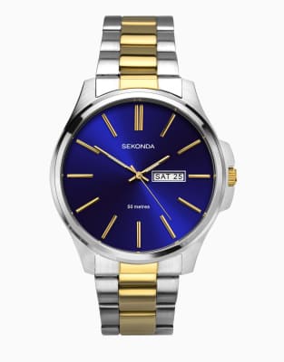 Reloj para hombre con esfera azul de 44 mm y correa de acero inoxidable Jones de Sekonda
