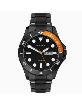 Reloj para hombre con esfera negra de 46 mm y correa de acero inoxidable Balearic de Sekonda-Negro