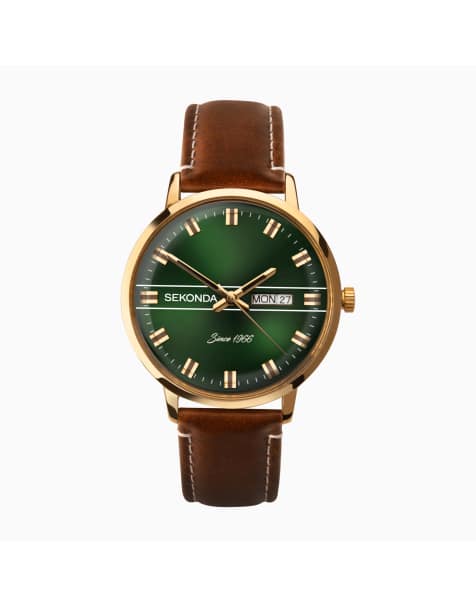 Reloj para hombre con esfera verde de 40 mm y correa de cuero 1974 de Sekonda - view 1