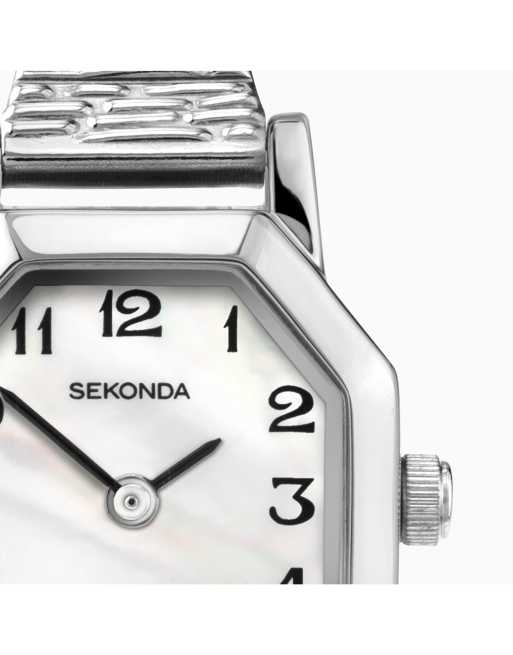 Reloj para mujer con esfera blanca de 23 mm y correa elástica de acero inoxidable Mila de Sekonda, 3 de 4