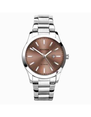 Reloj para mujer con esfera marrón de 37 mm y correa de acero inoxidable Taylor de Sekonda-Brown