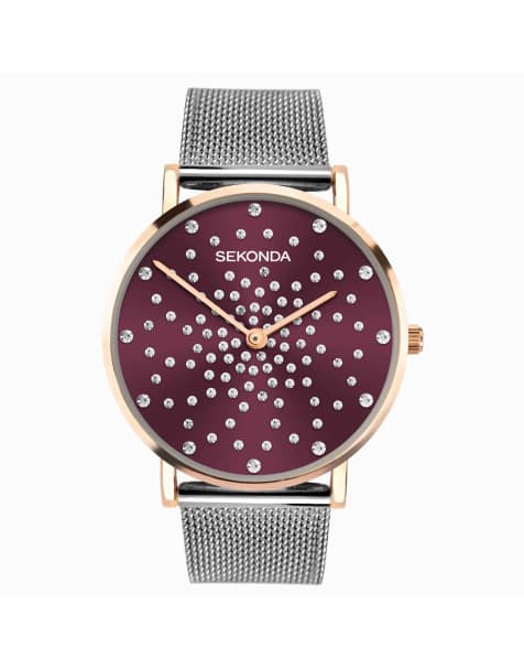 Reloj para mujer con esfera roja de 38 mm y correa de malla de acero inoxidable Celeste de Sekonda - view 1