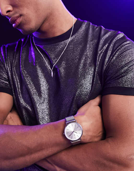 Reloj plateado clásico unisex con correa de malla magnética de acero inoxidable de ASOS DESIGN , 4 de 4