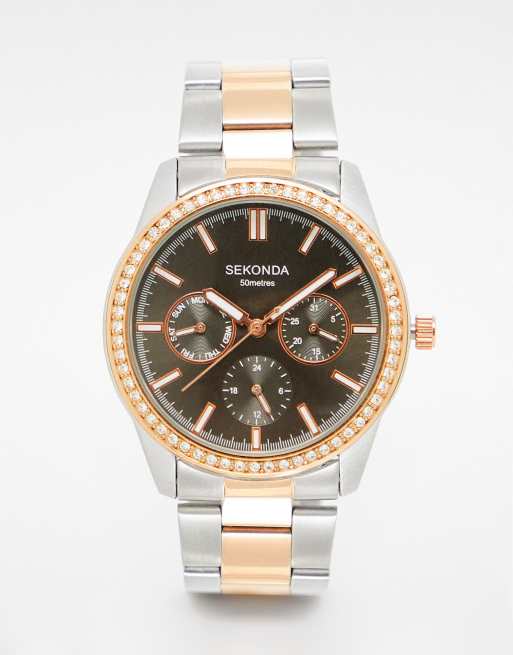 Reloj plateado y dorado de pulsera con esfera con varios marcadores de Sekonda