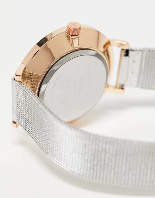 Reloj plateado y dorado rosa con correa de malla de Christin Lars, 4 de 4