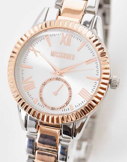 Reloj plateado y dorado rosa de dos colores de Missguided