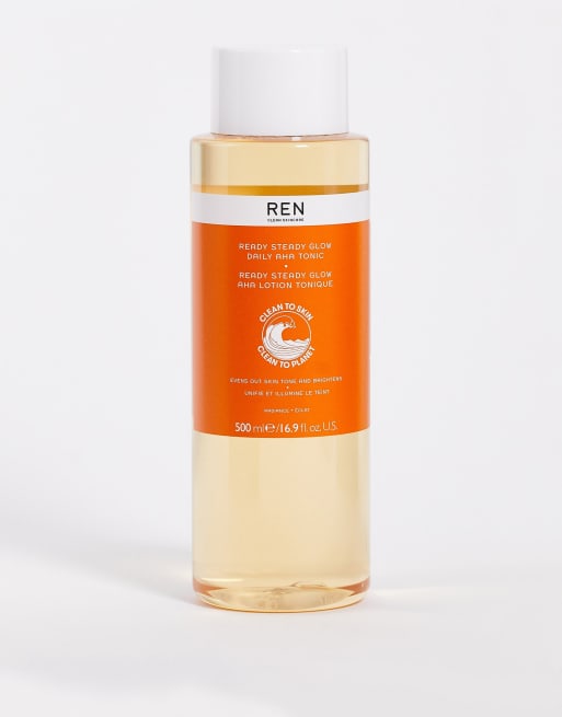 REN Clean Skincare – Supersize Ready Steady Glow Daily AHA Tonic – Tonik z kwasami AHA do codziennej pielęgnacji skóry, 500 ml (oszczędzasz 10%)