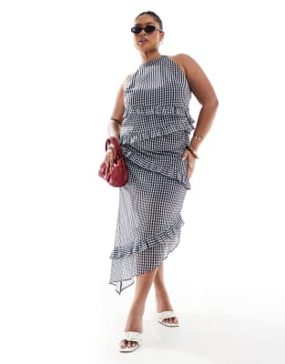 RENEE STUDIO PLUS EXCLUSIVE ASYMMETRIC RUFFLE SLEEVELESS HALTERNECK TOP 