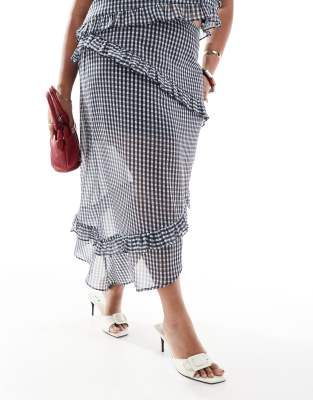 RENEE STUDIO EXCLUSIVE ASYMMETRIC RUFFLE TRIM MIDI SKIRT 