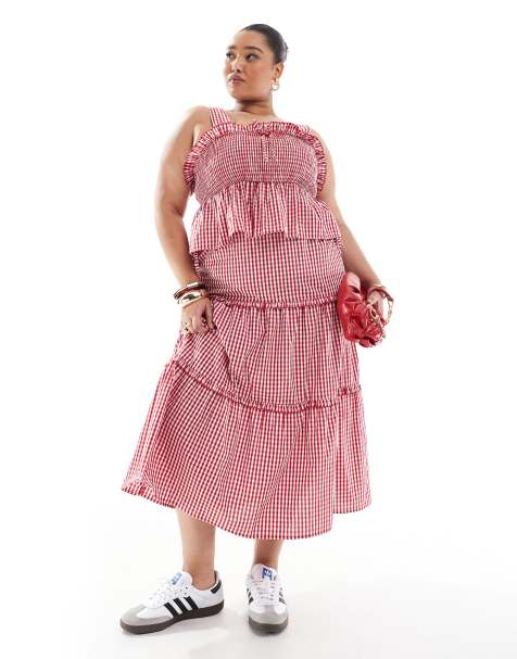 Renee Studio exclusive bow detail shirred top & maxi skirt co-ord in red gingham - view 1