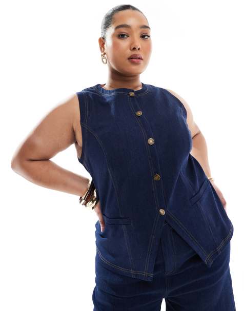 Renee Studio exclusive button front waistcoat & jorts set in dark wash denim - view 1